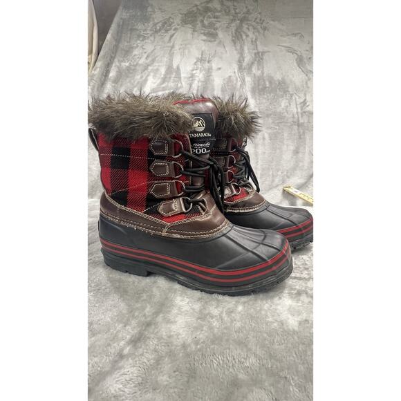 Tamarack Thinsulate AK-112812-1 Women's 7 Winter Boot Black Red Buffalo Plaid - Picture 1 of 10